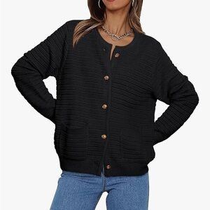 Lillusory Black Cable Knit Cardigan Sweater